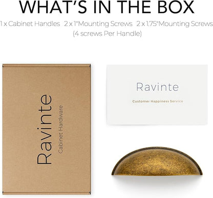 Ravinte 1 Pack 3" Drawer Pulls Antique Brass Cabinet Cup Pulls Kitchen Hardware Cabinet Handles Drawer Handles Knobs 3 inch Hole Center