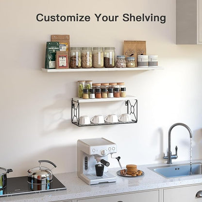 Amada Bathroom Shelves Over Toilet with Storage Basket, Floating Wall Shelf for Home Organization & Wall Decor, Bathroom/Kitchen/Living Room Shelves–White