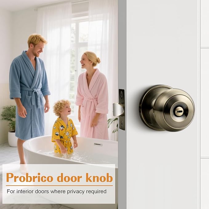 Probrico Bed/Bath Keyless Privacy Interior Door Knobs, Antique Brass Door Knobs 10 Pack