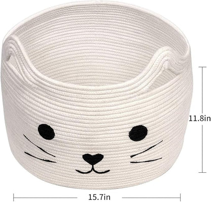Large Woven Cotton Rope Storage Basket, Baby Laundry Basket Organizer for Towels, Blanket, Toys, Clothes, Gifts | Pet Gift Baskets for Cat, Dog - 15.7" L×11.8" H