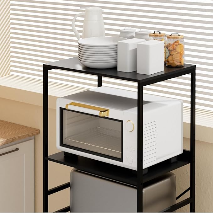 Mini Fridge Shelf Mini Fridge and Microwave Stand Over Mini Fridge Storage Rack Height Adjustable Microwave and Fridge Stand Suitable for Dorm, Kitchens, Offices, Black