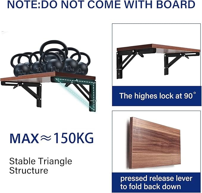 Folding Shelf Brackets 10 Inch 4 Pcs Heavy Duty Brackets,Collapsible Shelf Brackets for Folding Shelves,Wall Mounted Table Brackets Space-Saving