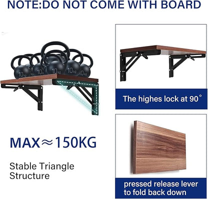 Folding Shelf Brackets,Wall Mounted Shelf Brackets,Heavy Duty Shelf Bracket,Black Metal Shelf Brackets for Bendable Table,Space Saving (20 Inch 6 Pcs)
