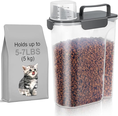 5Lbs Airtight Cat Dog Food Storage Container with Upgraded Large Nozzle BPA-Free, Pet Food Storage Containers for Rice, Grain, Pet Food, Flour, Dog Treat Storage (Dark Gray, 5L-1pack)