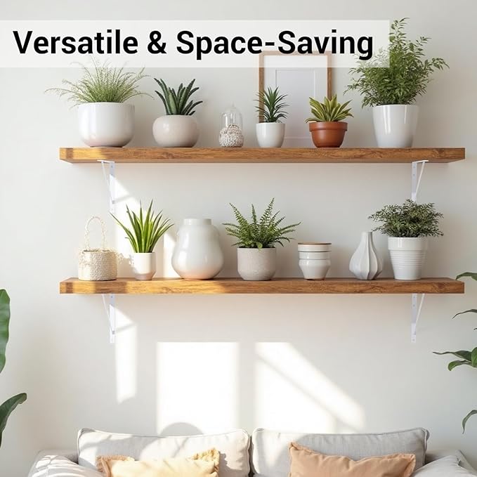 HOME MASTER HARDWARE 20 x 13 inch Heavy Duty Shelf Brackets, 6-Pack White Metal L Brackets - 90 Degree Angle Supports for Wall Mounted Wood Shelving, Floating Shelves with Screws