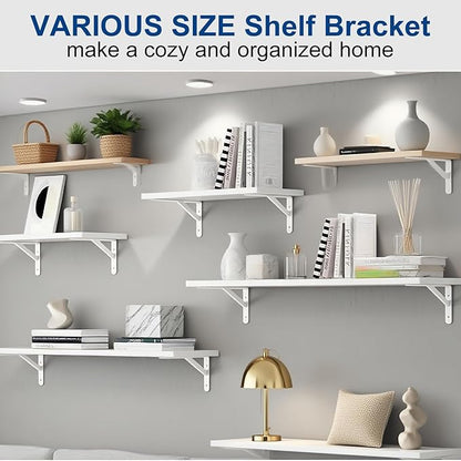 10 Inch Shelf Brackets, Set of 8 Steel (White, 10 inch 8 Pack)