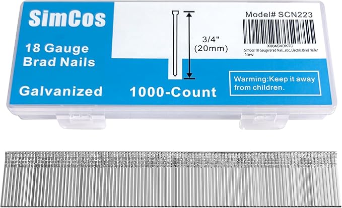 18 Gauge Brad Nails 4 Sizes (2",1-1/2",1-1/4",3/4") Galvanized 18 GA Nail Gun Nails Assorted and Small Finishing Nails for Pneumatic, Electric Brad Nailer (3/4" - 1000 PCS)