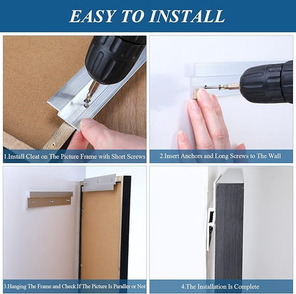 6 Pack French Cleat Hanger Headboard Wall Mounting Brackets Cleat Picture Hanger Kit Z Bar Supports with Plastic Expansion Tube Screws Silicone Dots for Picture Mirror Whiteboard (12 Inch)