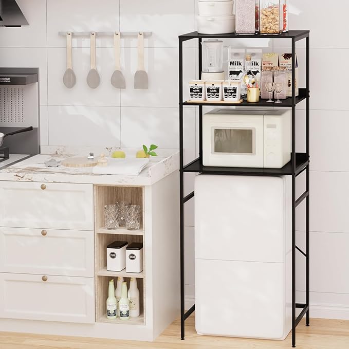 Mini Fridge Shelf Mini Fridge and Microwave Stand Over Mini Fridge Storage Rack 3 Tier Microwave and Fridge Stand Suitable for Dorm, Kitchens, Offices, Black