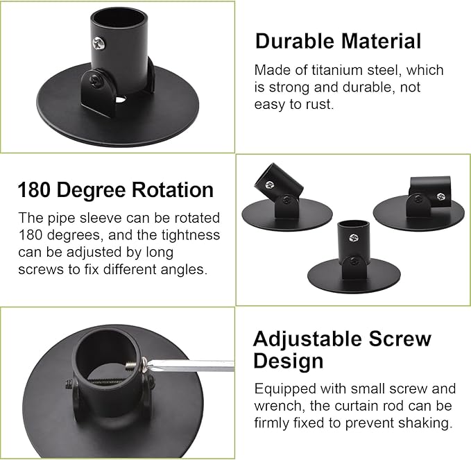 Adjustable Shower Curtain Rod Bracket for Slanted Wall, 2Pcs Titanium Steel Shower Curtain Rod Single Swivel Flange Heavy Duty Closet Rod Bracket with Screws