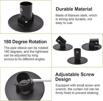 Adjustable Shower Curtain Rod Bracket for Slanted Wall, 2Pcs Titanium Steel Shower Curtain Rod Single Swivel Flange Heavy Duty Closet Rod Bracket with Screws