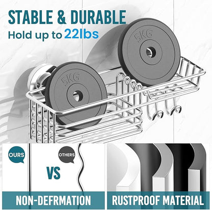 TAILI Suction Shower Caddy with 4 Hooks 1Tier-Silver
