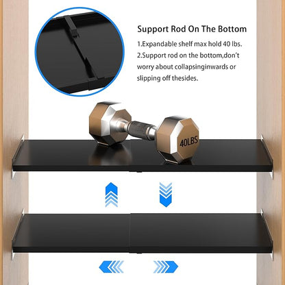 Expandable Closet Tension Shelf Organizers, Cabinet Rack Storage for Wardrobe Divider Shelves Pantry Cupboard Kitchen (2 Pack, W11.81 x L: 17" to 31")