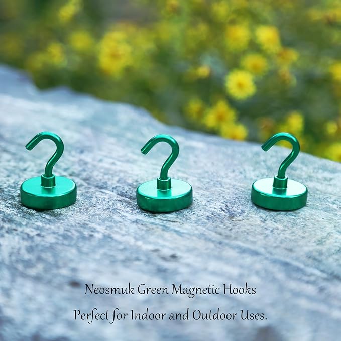 Neosmuk Magnetic Hooks, Heavy Duty 85lb+ Strong Magnet Hook for Cruise Cabins, Cruise Ship Essentials for Hanging, Metal Wall Refrigerator Hangers (Green, 10 Pack)