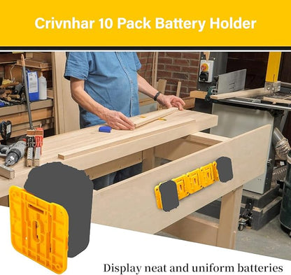 Battery Mount Holder Compatible for Dewalt 20V Max Batteries, Wall Mounts Hanger Fit for DCB200 DCB201 DCB202 DCB203 DCB204, Organize Garage/Workshop/Work Truck(10 Pack, w/20Screws, No Battery)