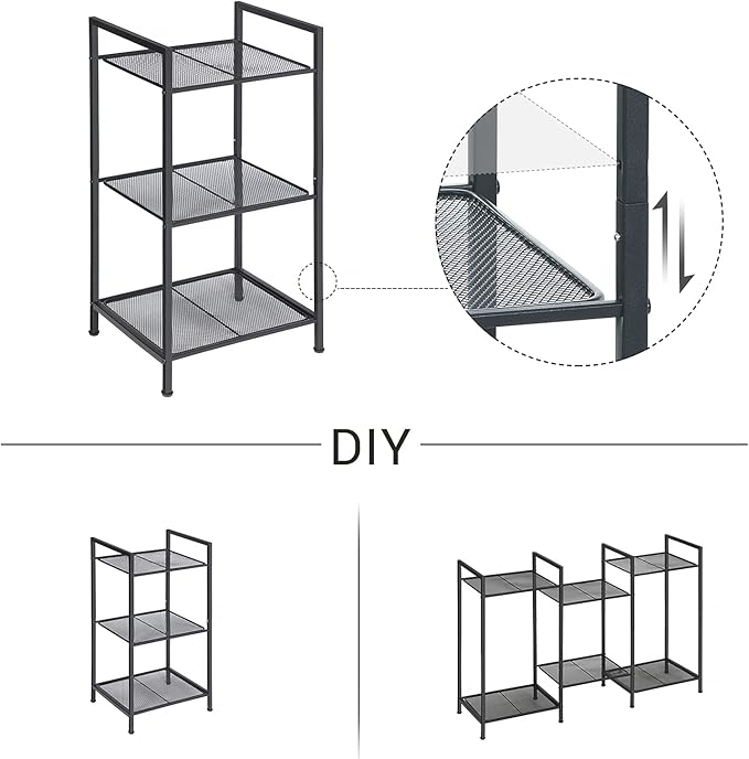 SONGMICS 3-Tier Storage Rack, Bathroom Shelf, Extendable Plant Stand with Adjustable Shelf, for Bathroom, Living Room, Balcony, Kitchen, Black UBSC33BK