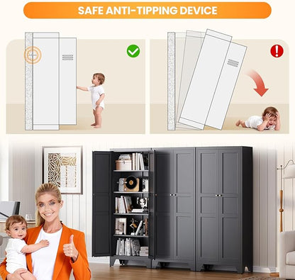 72" Tall Kitchen Cabinet Storage Unit With 2 Doors and 4 Adjustable Shelve, Metal Black Freestanding Cupboard, 5 Tier Kitchen Pantry Storage Cabinet for Kitchen Dining/Living Room/Garage/Home/Office