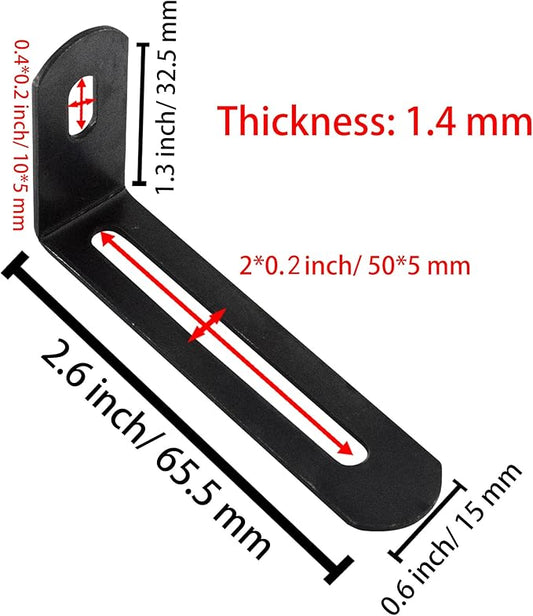 2.6"x1.3"x0.6"Adjustable Right Angle Brackets Metal L Bracket Heavy Duty 90 Degree Corner Fastener L-Shape Corner Brace Support Black Shelf Bracket , 10Pcs