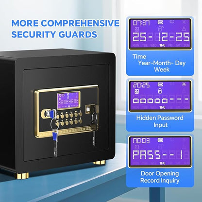 Home Safe with Digital Keypad & Alarm System - Electronic Lock Box for Jewelry Cash with Adjustable Shelves - Includes LED Light & Fireproof and Waterproof Bag(0.8/1.0/1.3/1.53/2.5Cuft)