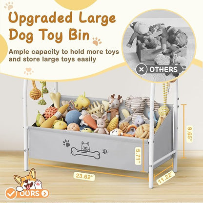 Large Dog Toy Basket (23.6"x11.2"x9.7"), Dogs Toy Bin with Storage Organizer, Trapezoid Toy Box for Dog Stuff Accessories, Pet Toy Storage Holder Chest for Cat Dogs Essential Supplies