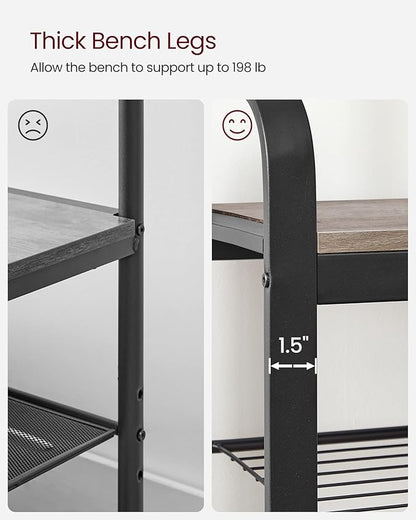 VASAGLE Coat Rack, Hall Tree with Shoe Bench for Entryway, Entryway Bench with Coat Rack, 4-in-1, with 9 Removable Hooks, a Hanging Rod, 13.3 x 28.3 x 72.1 Inches, Greige and Black UHSR40MB