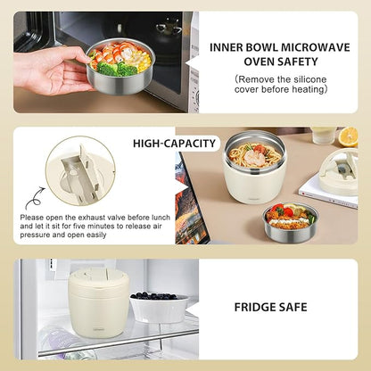 Thermo Food Jar for Hot Food Adults 32OZ Soup Thermo Lunch Containers Wide Mouth Vacuum Insulated Stainless Steel Leakproof Bento Box with Spoon (Beige)