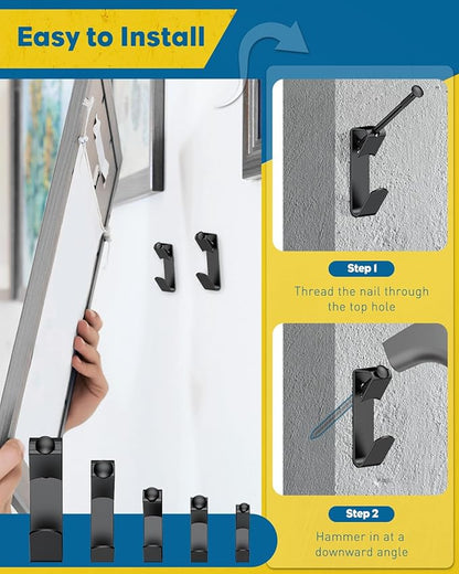 Uniclife 188 Pcs Picture Hanging Kit, 10 lb, 20 lb, 30 lb, 50 lb, 100 lb Heavy Duty Picture Hangers for Drywall & Wood, Picture Hanging Hooks, Frame Hooks for Hanging Photos Mirrors Paintings, Black