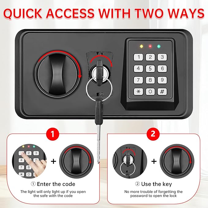 1.2 Cuft Small Home Safe Fire and Waterproof, Anti-theft Fireproof Safe Box with Digital Keypad, Spare Keys and Removable Shelf, Personal Safes for Home Money Medicine Valuables
