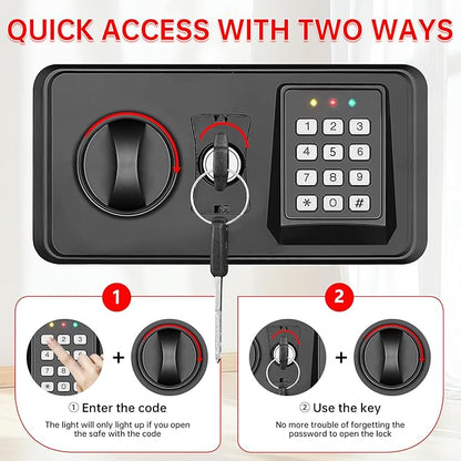 1.2 Cuft Small Home Safe Fire and Waterproof, Anti-theft Fireproof Safe Box with Digital Keypad, Spare Keys and Removable Shelf, Personal Safes for Home Money Medicine Valuables