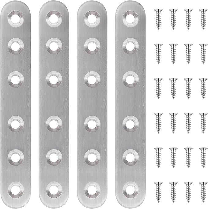 mxuteuk 28PCS Stainless Steel Straight Flat Brackets, Metal Brackets for Wood (6.1x0.78inch, 156x20mm)