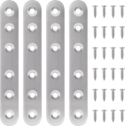 mxuteuk 28PCS Stainless Steel Straight Flat Brackets, Metal Brackets for Wood (6.1x0.78inch, 156x20mm)