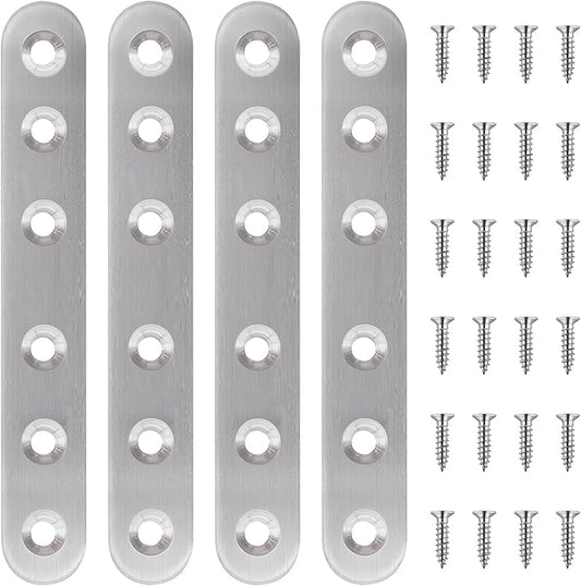mxuteuk 28PCS Stainless Steel Straight Flat Brackets, Metal Brackets for Wood (6.1x0.78inch, 156x20mm)