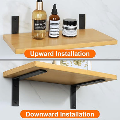 Alise Floating Shelf Brackets Heavy Duty L-Shaped Wall Brackets - Black Angle Corner Braces for Shelves, Stainless Steel Reinforced Shelf Support Bracket for Wooden Boards 5x3.4 Inch, Pack of 4