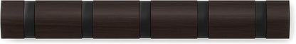 Umbra Flip Wall-Mounted Coat Rack with 5 Hooks – Modern, Space-Saving Storage for Hats, Jackets, Bags, Entryway, Mudroom, Closet, Bathroom, Bedroom – Black/Walnut