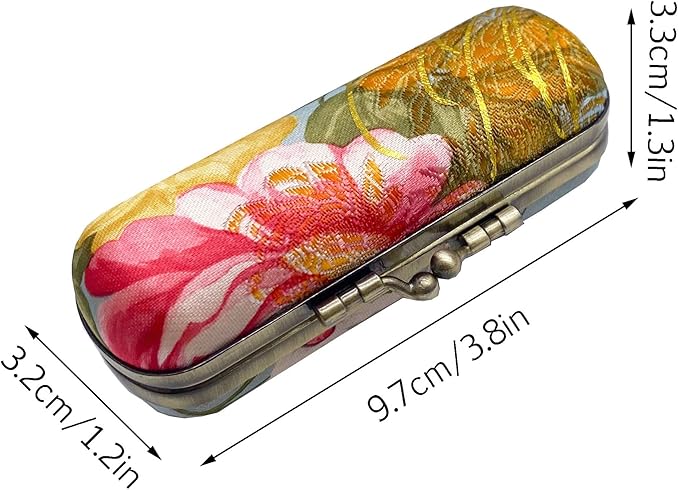 MIAO JIN 2PCS Lipstick Case with Mirror Lipstick Holder Storage Bag Kiss Lock of Iron Mini Portable Vintage Floral Pattern Jewelry Cosmetic Case