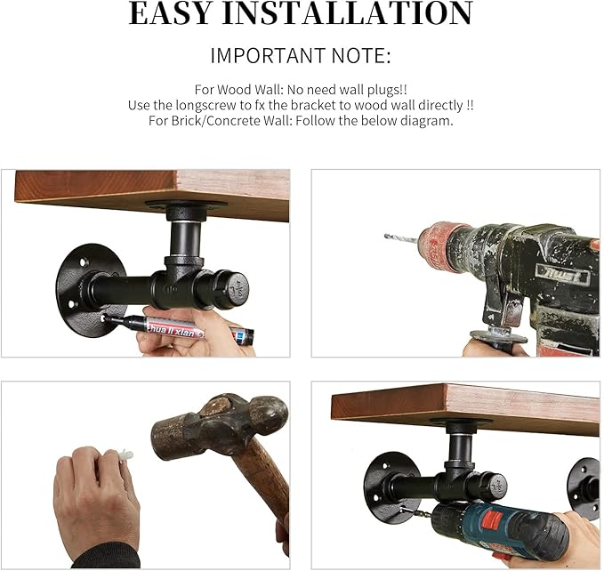 Rustic Pipe Shelf Brackets 10 Packs Industrial Iron DIY L Pipe Shelf Bracket for 7"-14" Wood Floating Shelf Vintage Look Home Pipe Decor