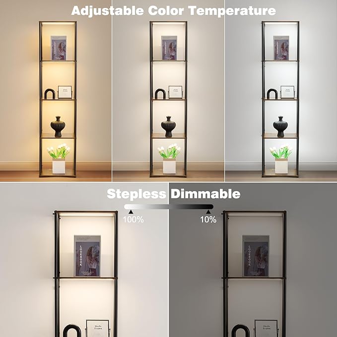Tall Display Shelf with Lights, Dimmable LED Display Cases for Collectibles, Curio Cabinet with Adjustable Color Temperature, 5-Tier Corner Bookshef with Light, Floor Lamp with Shelves for Living room
