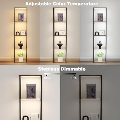 Tall Display Shelf with Lights, Dimmable LED Display Cases for Collectibles, Curio Cabinet with Adjustable Color Temperature, 5-Tier Corner Bookshef with Light, Floor Lamp with Shelves for Living room