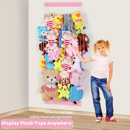 Stuffed Animal Storage Wooden Soft Toy Storage for Kids Room，Wall Mount Door Hanging Stuffed Animal Toy Organizer Shelf for Nursery Play Room Pink -Patent