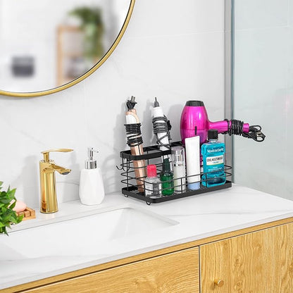 VITVITI Metal Hair Tool Organizer Wall Mounted, Hair Dryer Holder Basket Storage, Bathroom Sink Organizer Countertop for Vanity Makeup Brush/Hair Straightener/Styling Tools, Matte Black, Stand