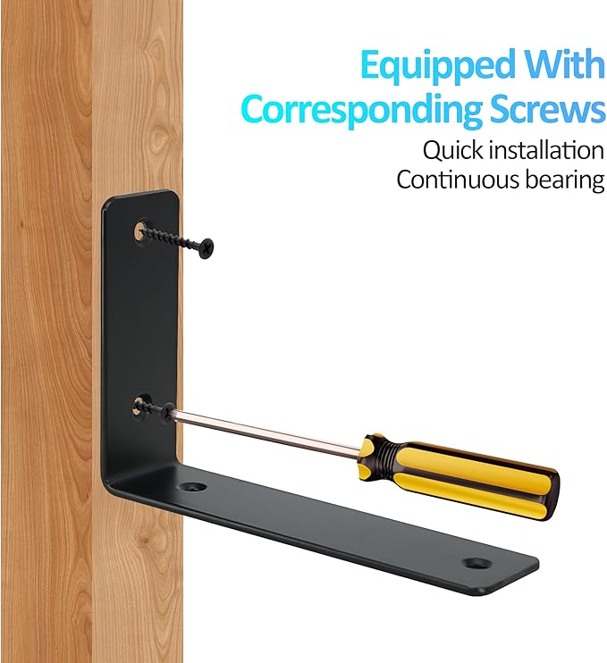 L Floating Shelf Brackets,20 Pack Heavy Duty L Brackets for Shelves, L 8" X H 6" Black Metal Countertop Support Brackets,Wall Mounting for Wood