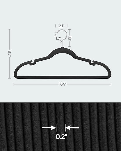 SONGMICS Velvet Hangers 30 Pack, Non-Slip Clothes Hangers with Shoulder Notches, Pants Bar, 360° Swivel Hook, Space-Saving, for Closet, Ink Black UCRF029B03