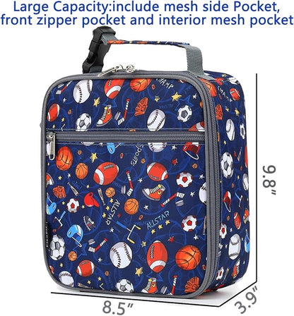 FlowFly Lunch box Insulated Soft Bag Mini Cooler Back to School Thermal Meal Tote Kit for Girls, Boys (Football)