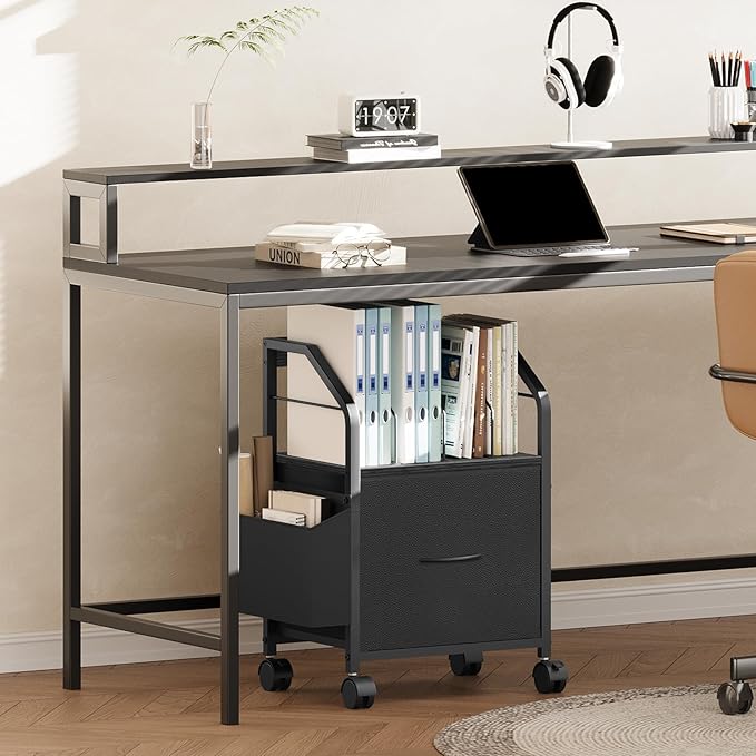 Small File Cabinet, Rolling Filing Cabinet for Under Desk with Divider, Single Non-Woven Fabric Drawer File Organizer for A4/Letter Size Documents, Under Desk Storage, Black FCBK3001