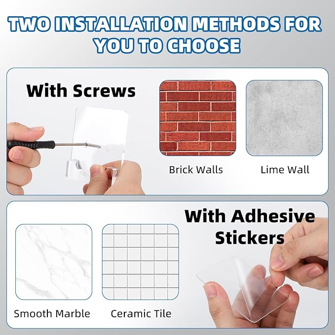 Lsnisni 2 Pack Adhesive Shower Curtain Rod Holder,Tension Curtain Rod Bracket, Drill Curtain Rod Holder or Adhesive Shower Rod Holders for Wall Two Installation Methods