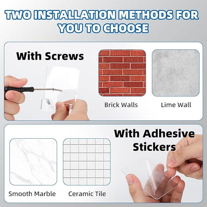 Lsnisni 2 Pack Adhesive Shower Curtain Rod Holder,Tension Curtain Rod Bracket, Drill Curtain Rod Holder or Adhesive Shower Rod Holders for Wall Two Installation Methods