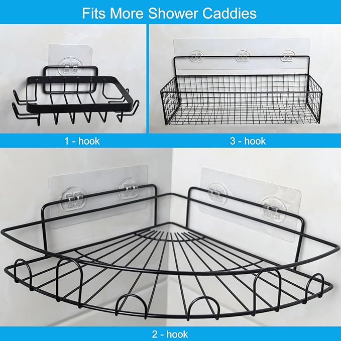 15 Pack Shower Caddy Adhesive Replacement, No Drilling Shower Shelf Adhesive, Strong Caddy Sticker Hooks Replacement for Showers Shelves and Kitchen Racks Organizer