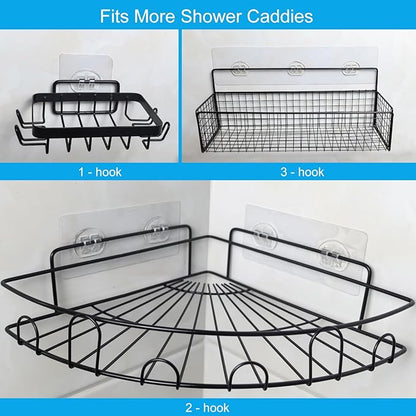 15 Pack Shower Caddy Adhesive Replacement, No Drilling Shower Shelf Adhesive, Strong Caddy Sticker Hooks Replacement for Showers Shelves and Kitchen Racks Organizer