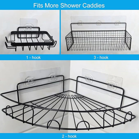 15 Pack Shower Caddy Adhesive Replacement, No Drilling Shower Shelf Adhesive, Strong Caddy Sticker Hooks Replacement for Showers Shelves and Kitchen Racks Organizer