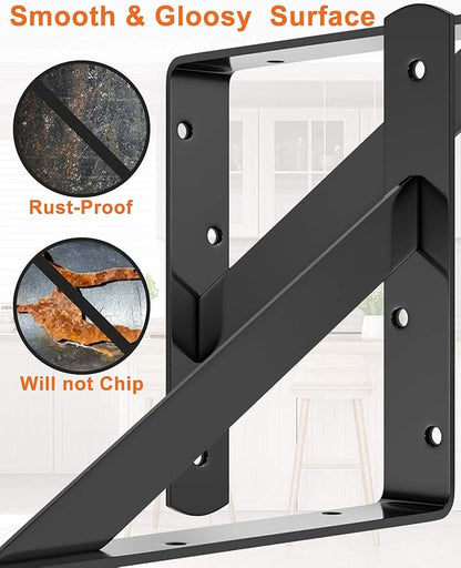 LuckIn 8-Pack Heavy Duty Shelf Bracket, 18 Inch Wall Shelf Brackets with 90 Degree Triangle, 250 LBS Max Load, Mounting Hardware Included, Black